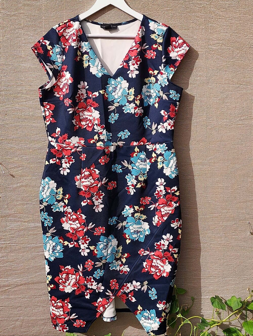 Sears Navy Floral Midi Dress with Red & Teal Blooms